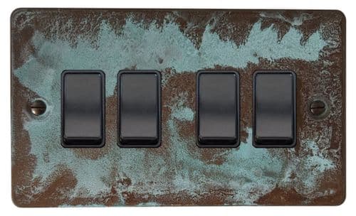 G&H FV4B Flat Plate Verdigris 4 Gang 1 or 2 Way Rocker Light Switch