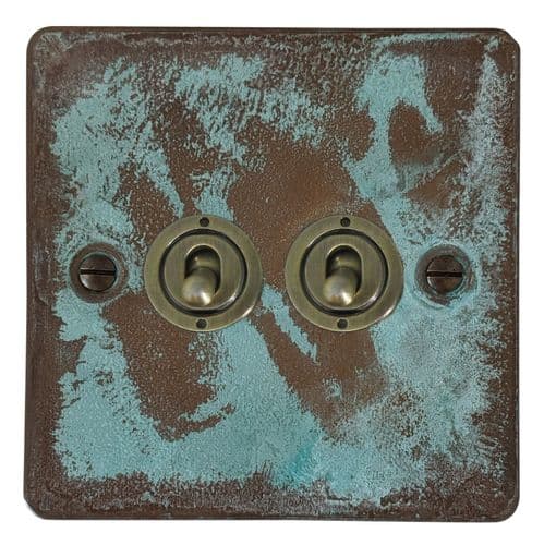 G&H FV82C-AB Flat Plate Verdigris 2 Gang Intermediate Toggle Light Switch