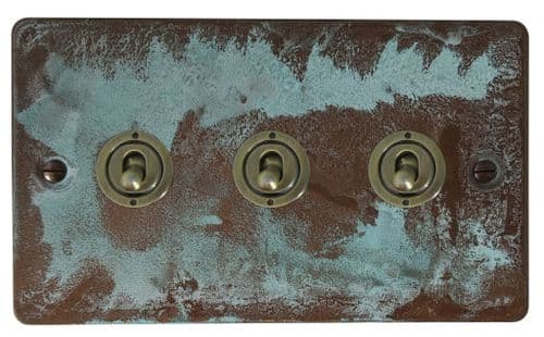 G&H FV83A-AB Flat Plate Verdigris 3 Gang 1 x 2 Way 2 x Intermediate Toggle Light Switch