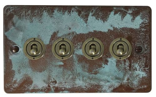 G&H FV84A-AB Flat Plate Verdigris 4 Gang 1 x 2 Way 3 x Intermediate Toggle Light Switch