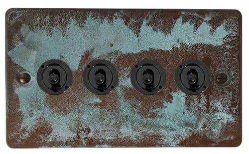 G&H FV84A-FBK Flat Plate Verdigris 4 Gang 1 x 2 Way 3 x Intermediate Toggle Light Switch