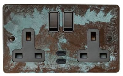 G&H FV913B Flat Plate Verdigris 2 Gang Double 13A Plug Socket Dual 4.2A USB C