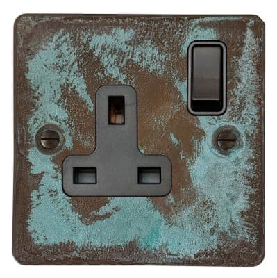 G&H FV9B Flat Plate Verdigris 1 Gang Single 13A Switched Plug Socket