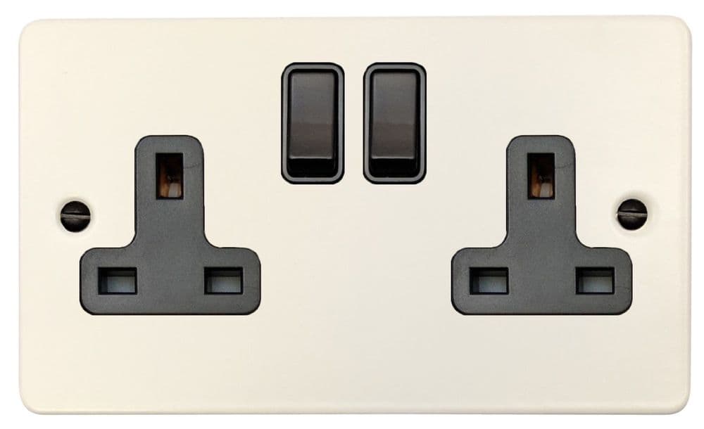 G&H FW10B Flat Plate Matt White 2 Gang Double 13A Switched Plug Socket