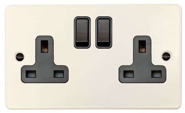 G&H FW10B Flat Plate Matt White 2 Gang Double 13A Switched Plug Socket