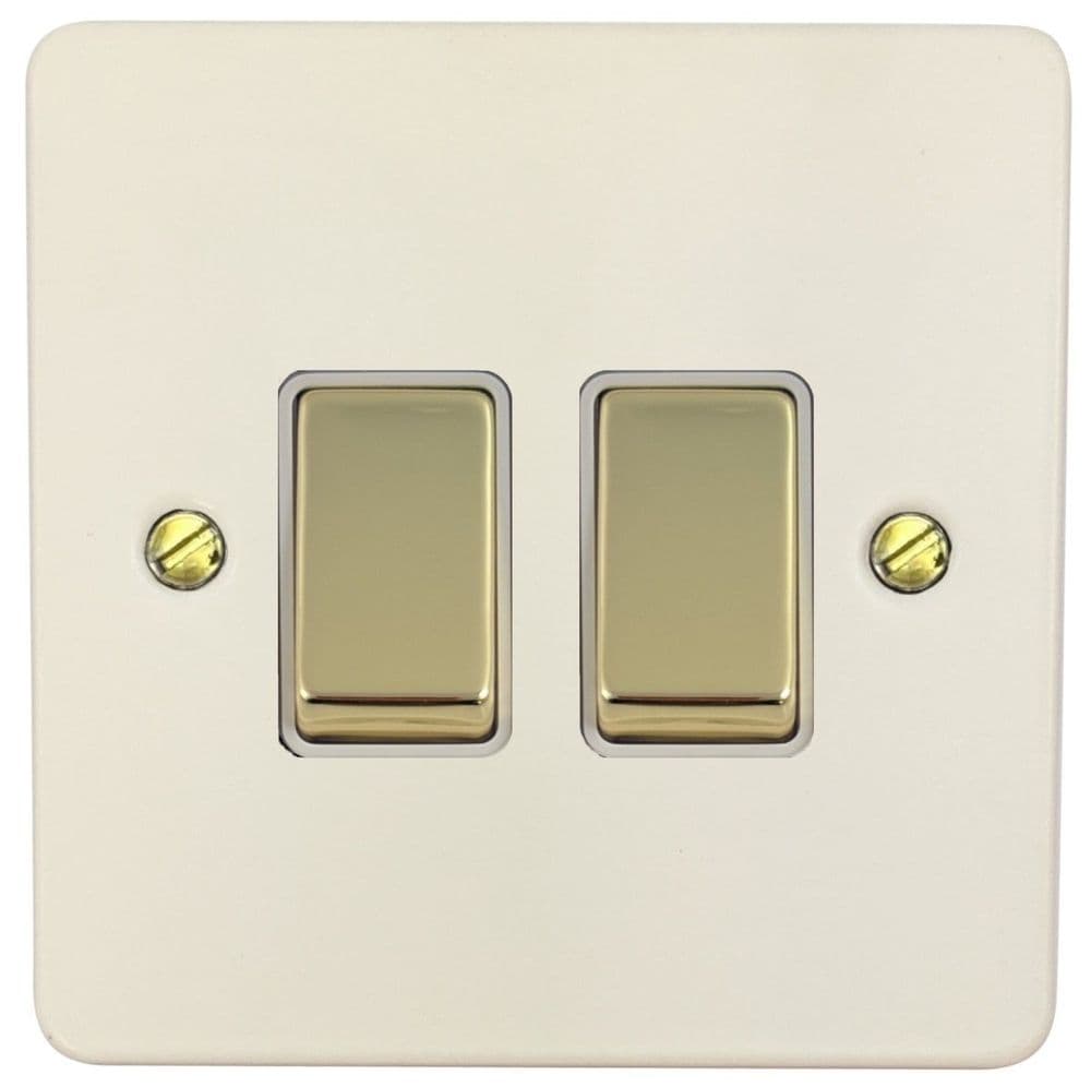 G&H FW202-PB Flat Plate Matt White 2 Gang 1 or 2 Way Rocker Light Switch