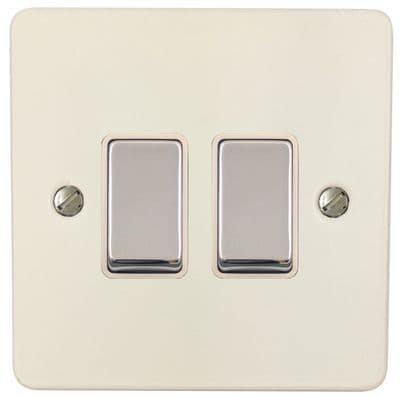G&H FW202-PC Flat Plate Matt White 2 Gang 1 or 2 Way Rocker Light Switch