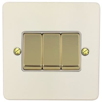 G&H FW203-PB Flat Plate Matt White 3 Gang 1 or 2 Way Rocker Light Switch