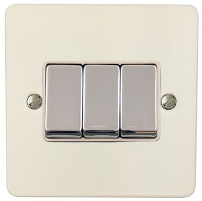 G&H FW203-PC Flat Plate Matt White 3 Gang 1 or 2 Way Rocker Light Switch