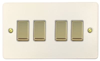 G&H FW204-PB Flat Plate Matt White 4 Gang 1 or 2 Way Rocker Light Switch