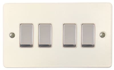 G&H FW204-PC Flat Plate Matt White 4 Gang 1 or 2 Way Rocker Light Switch
