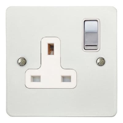 G&H FW209-PC Flat Plate Matt White 1 Gang Single 13A Switched Plug Socket