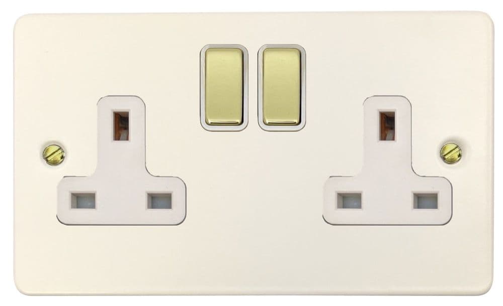 G&H FW210-PB Flat Plate Matt White 2 Gang Double 13A Switched Plug Socket