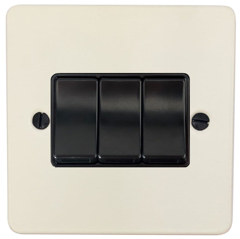 G&H FW3B Flat Plate Matt White 3 Gang 1 or 2 Way Rocker Light Switch