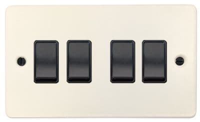 G&H FW4B Flat Plate Matt White 4 Gang 1 or 2 Way Rocker Light Switch