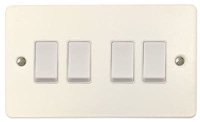 G&H FW4W Flat Plate Matt White 4 Gang 1 or 2 Way Rocker Light Switch