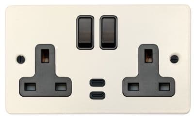 G&H FW913B Flat Plate Matt White 2 Gang Double 13A Plug Socket Dual 4.2A USB C