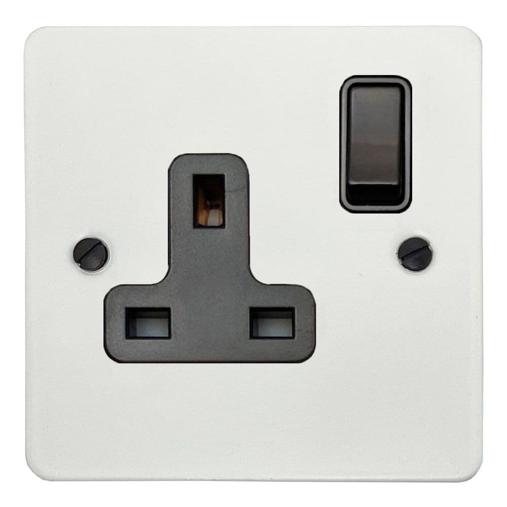G&H FW9B Flat Plate Matt White 1 Gang Single 13A Switched Plug Socket