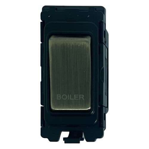 G&H G-476AB-BR Antique Brass Grid Module 20A Double Pole 'Boiler' Switch Black Surround