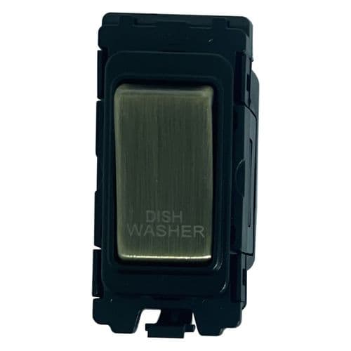 G&H G-476AB-DW Antique Brass Grid Module 20A Double Pole 'Dishwasher' Switch Black Surround