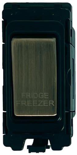 G&H G-476AB-FF Antique Brass Grid Module 20A Double Pole 'Fridge Freezer' Switch Black Surround