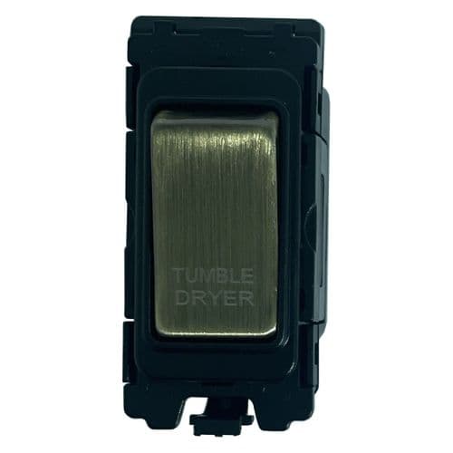 G&H G-476AB-TD Antique Brass Grid Module 20A Double Pole 'Tumble Dryer' Switch Black Surround