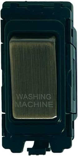G&H G-476AB-WM Antique Brass Grid Module 20A Double Pole 'Washing Machine' Switch Black Surround