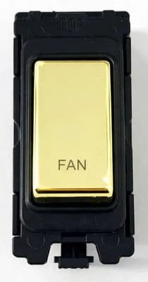 G&H G-476PB-FN Polished Brass Grid Module 20A Double Pole 'Fan' Switch Black Surround