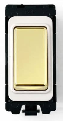 G&H G-573PB Polished Brass Grid Module 20A 2 Way & Centre Retractive Switch White Surround
