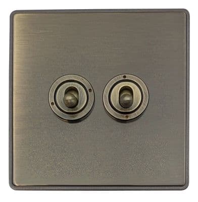 G&H LAB282 Screwless Antique Brass 2 Gang 1 or 2 Way Toggle Light Switch