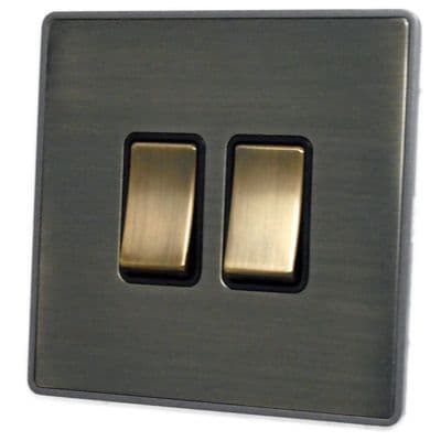 G&H LAB302 Screwless Antique Brass 2 Gang 1 or 2 Way Rocker Light Switch