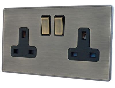G&H LAB310 Screwless Antique Brass 2 Gang Double 13A Switched Plug Socket