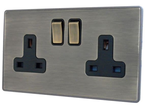 G&H LAB310 Screwless Antique Brass 2 Gang Double 13A Switched Plug Socket