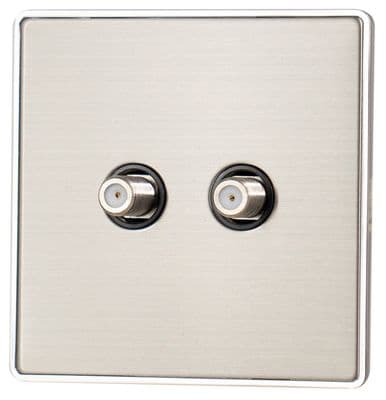 G&H LSS237 Screwless Brushed Steel 2 Gang Satellite Socket Point
