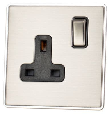 G&H LSS309 Screwless Brushed Steel 1 Gang Single 13A Switched Plug Socket