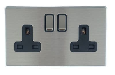 G&H LSS310 Screwless Brushed Steel 2 Gang Double 13A Switched Plug Socket