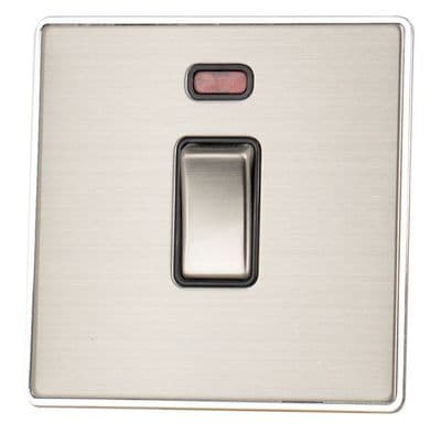 G&H LSS326 Screwless Brushed Steel 1 Gang 20 Amp Double Pole Switch & Neon