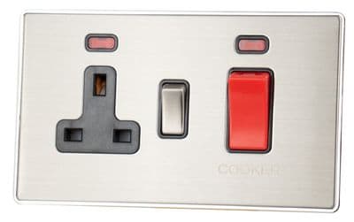 G&H LSS329 Screwless Brushed Steel 45 Amp DP Cooker Switch & 13A Switched Socket