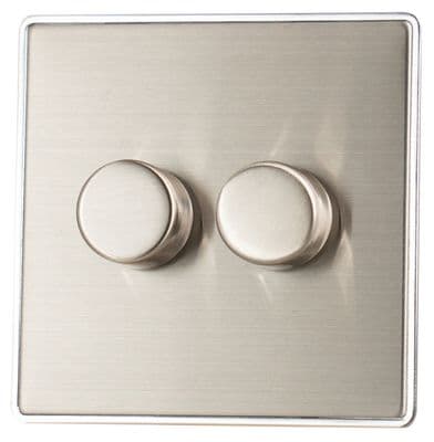 G&H LSS522 Screwless Brushed Steel 2 Gang 1 or 2 Way LED Dimmer Switch