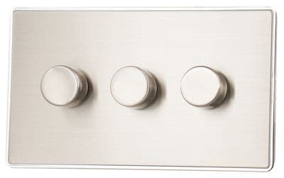 G&H LSS523 Screwless Brushed Steel 3 Gang 1 or 2 Way LED Dimmer Switch