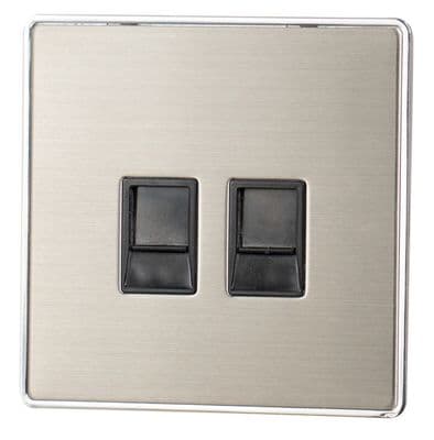 G&H LSS62B Screwless Brushed Steel 2 Gang RJ45 Cat5e Data Socket Point