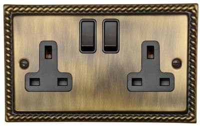 G&H MAB10B Monarch Roped Antique Brass 2 Gang Double 13A Switched Plug Socket