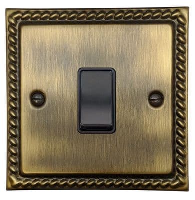 G&H MAB1B Monarch Roped Antique Brass 1 Gang 1 or 2 Way Rocker Light Switch