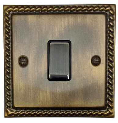 G&H MAB301 Monarch Roped Antique Brass 1 Gang 1 or 2 Way Rocker Light Switch
