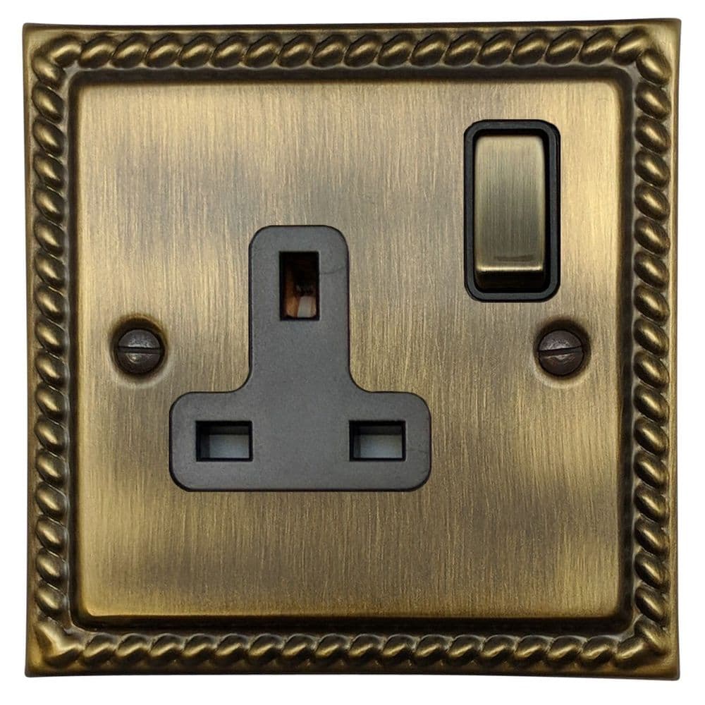 G&H MAB309 Monarch Roped Antique Brass 1 Gang Single 13A Switched Plug Socket