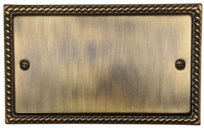 G&H MAB32  Monarch Roped Antique Brass 2 Gang Double Blank Plate