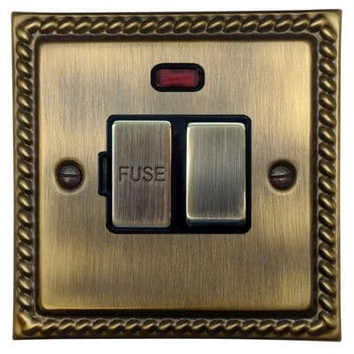 G&H MAB327 Monarch Roped Antique Brass 1 Gang Fused Spur 13A Switched & Neon
