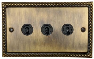 G&H MAB383-FBK Monarch Roped Antique Brass 3 Gang 2 Way Toggle Light Switch