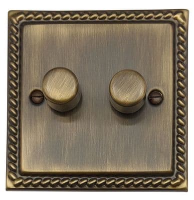 G&H MAB522 Monarch Roped Antique Brass 2 Gang 1 or 2 Way LED Dimmer Switch