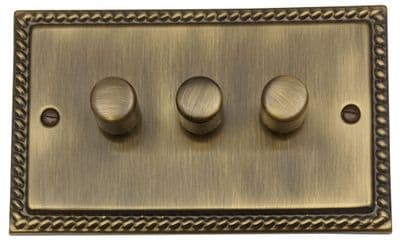 G&H MAB523 Monarch Roped Antique Brass 3 Gang 1 or 2 Way LED Dimmer Switch